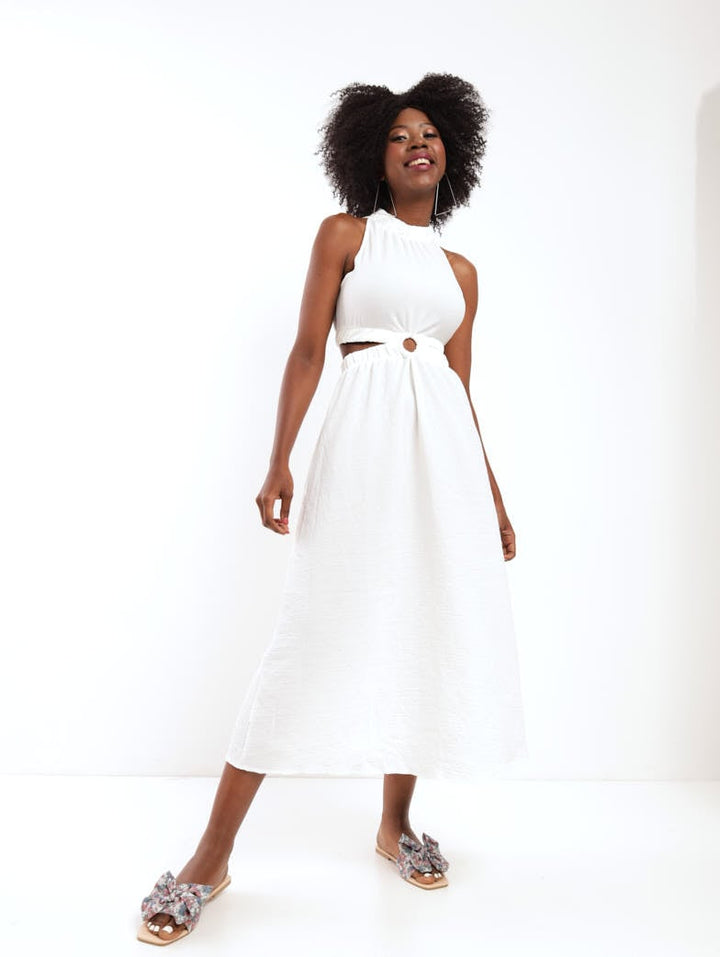 Ladies O-Ring Cut Out Dress - White