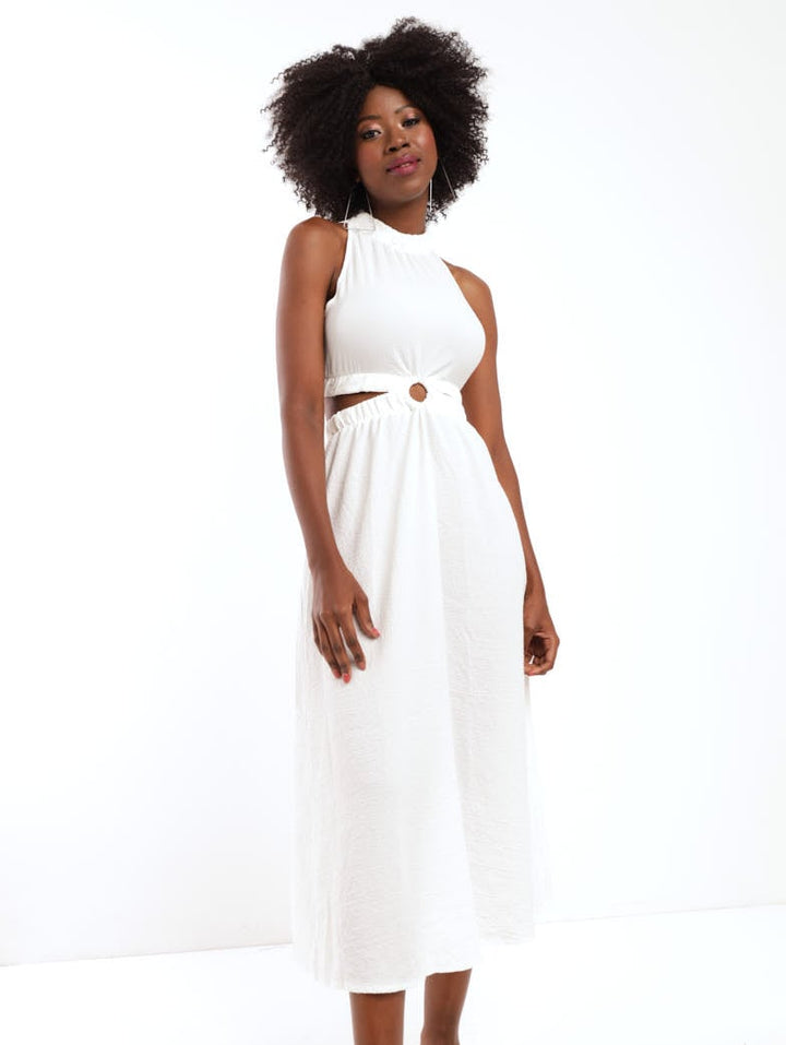 Ladies O-Ring Cut Out Dress - White