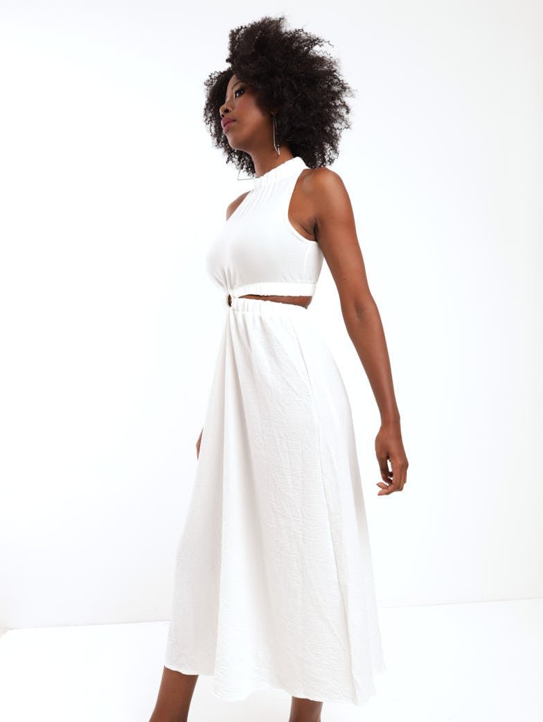 Ladies O-Ring Cut Out Dress - White