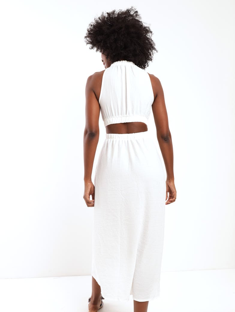 Ladies O-Ring Cut Out Dress - White