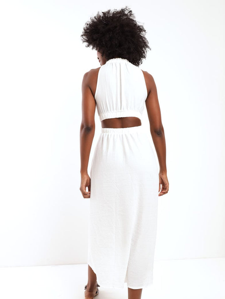 Ladies O-Ring Cut Out Dress - White