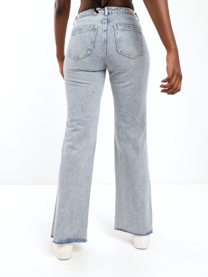 Ladies Salty Light Wash Panelled Split Hem Denim Dad Jean