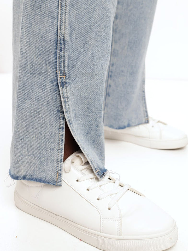 Ladies Salty Light Wash Panelled Split Hem Denim Dad Jean