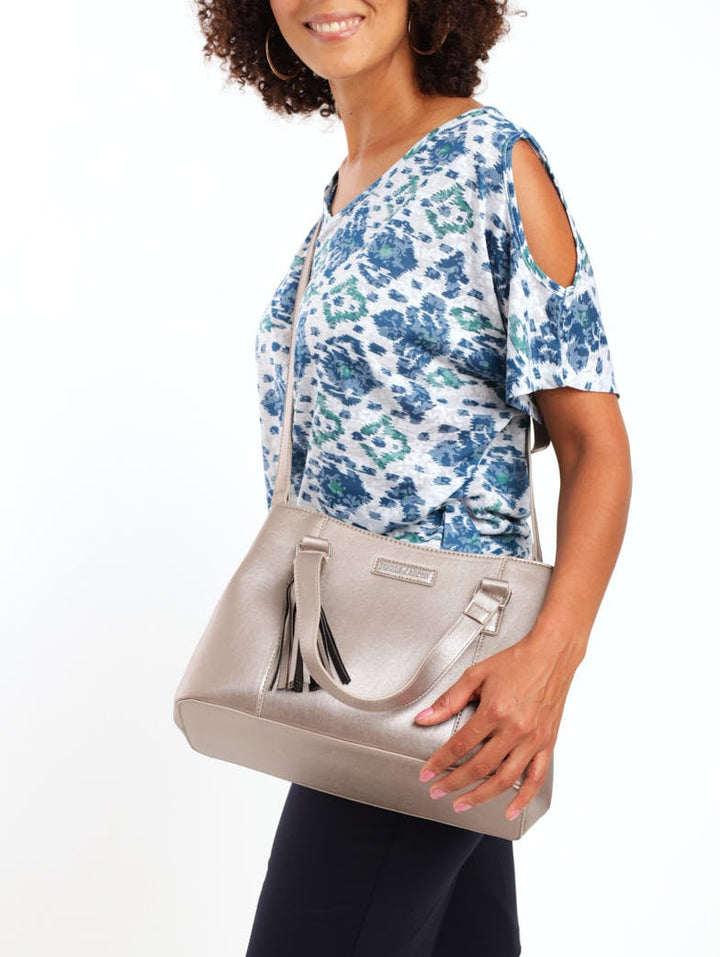 Ladies Abigail Relaxed Satchel Bag - Pewter