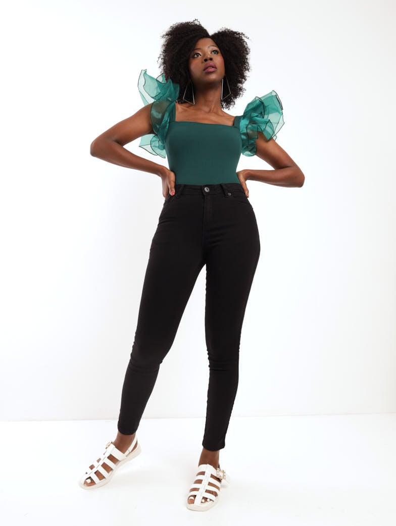 Ladies Organza Sleeve Bodysuit - Green