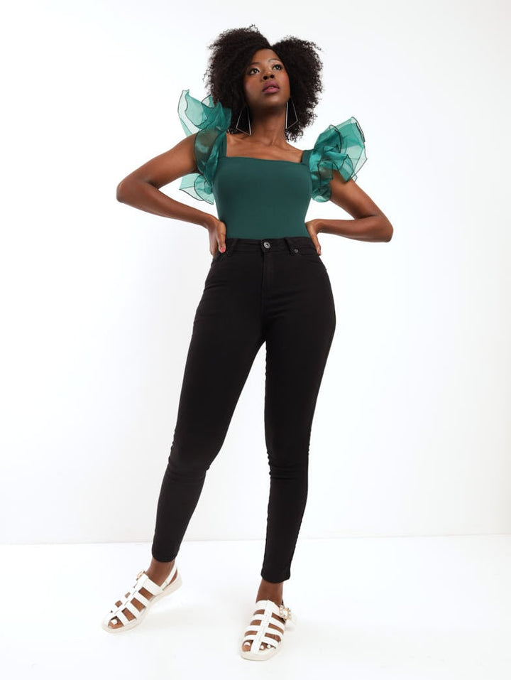 Ladies Organza Sleeve Bodysuit - Green