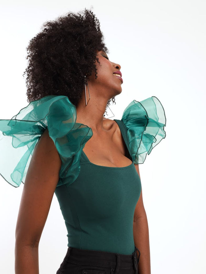 Ladies Organza Sleeve Bodysuit - Green