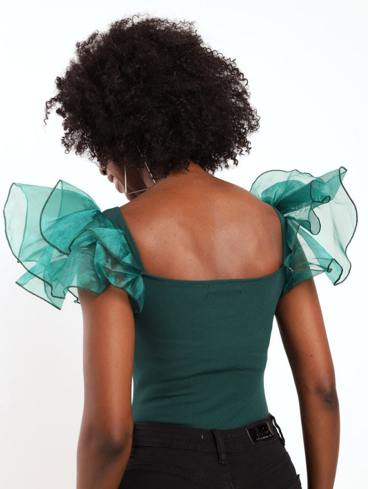 Ladies Organza Sleeve Bodysuit - Green