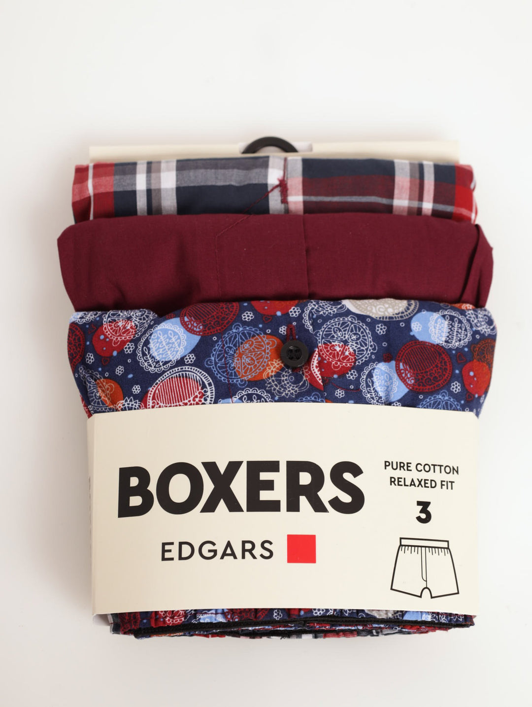 Men's 3 Pack Red Circles & Burgundy Boxers