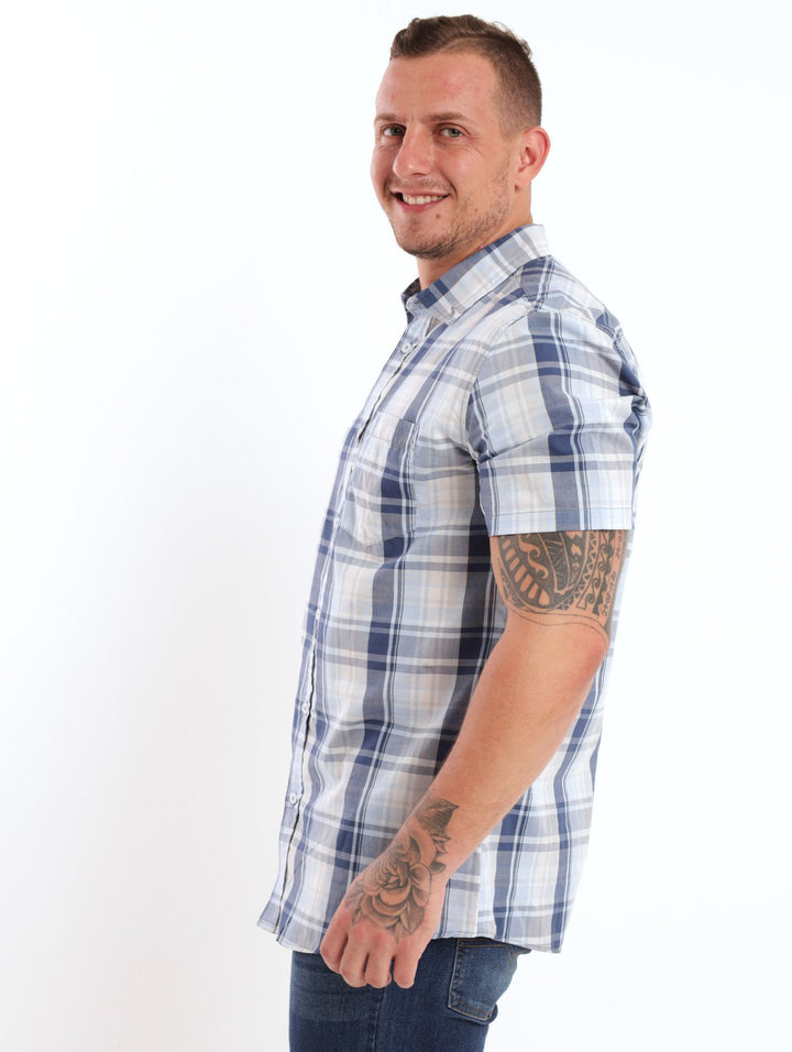 Men's Short Sleeve Check Shirt - Blue