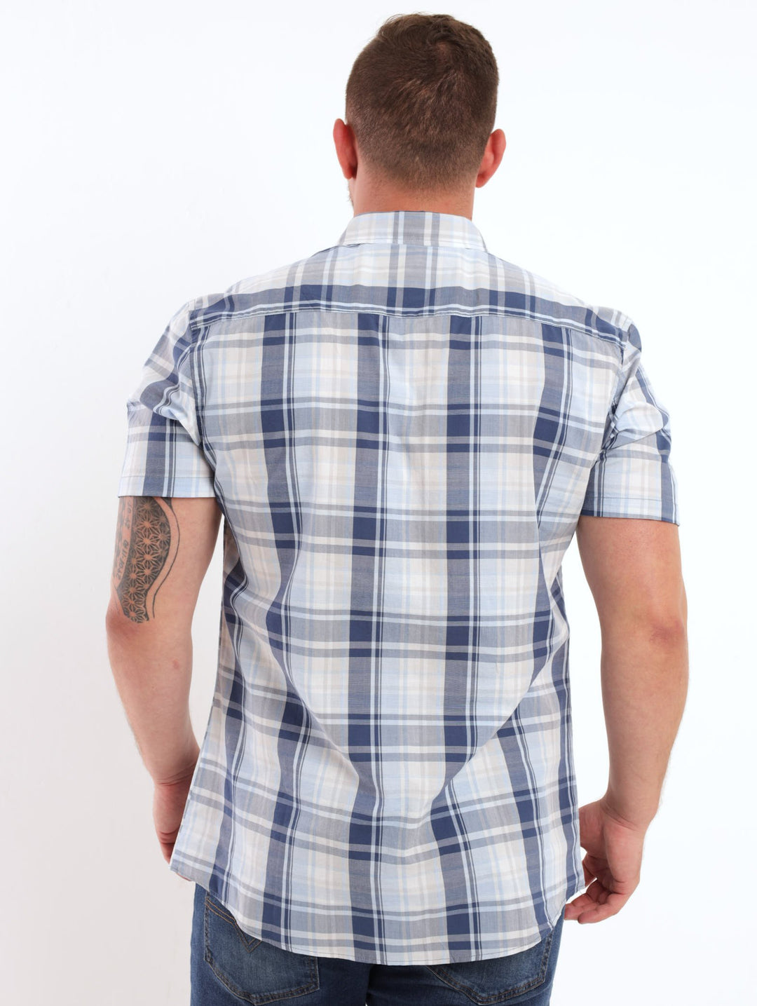 Men's Short Sleeve Check Shirt - Blue
