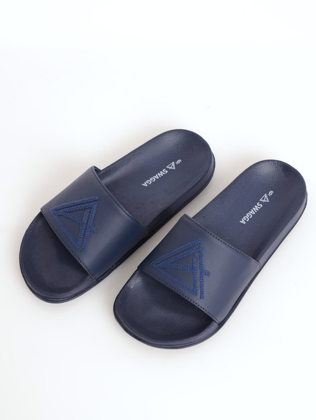 Men's Flocking Logo Upper Pool Slide Sandal - Navy