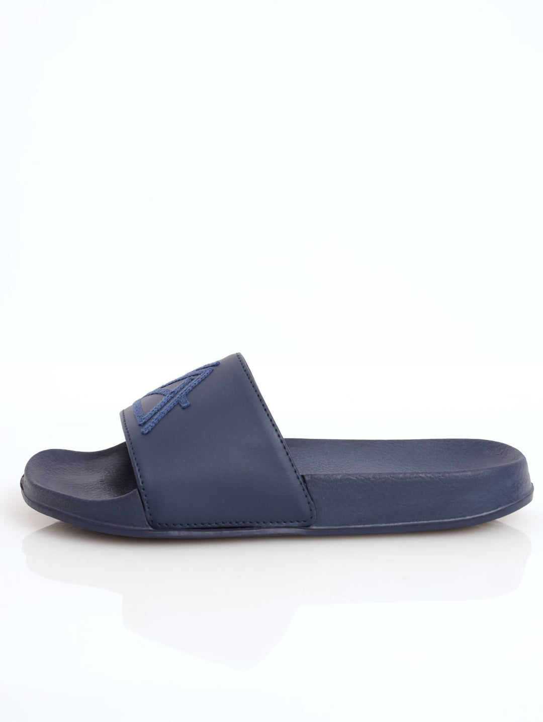 Men's Flocking Logo Upper Pool Slide Sandal - Navy