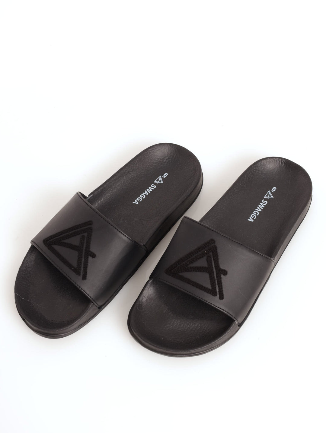 Men's Flocking Logo Upper Pool Slide Sandal - Black