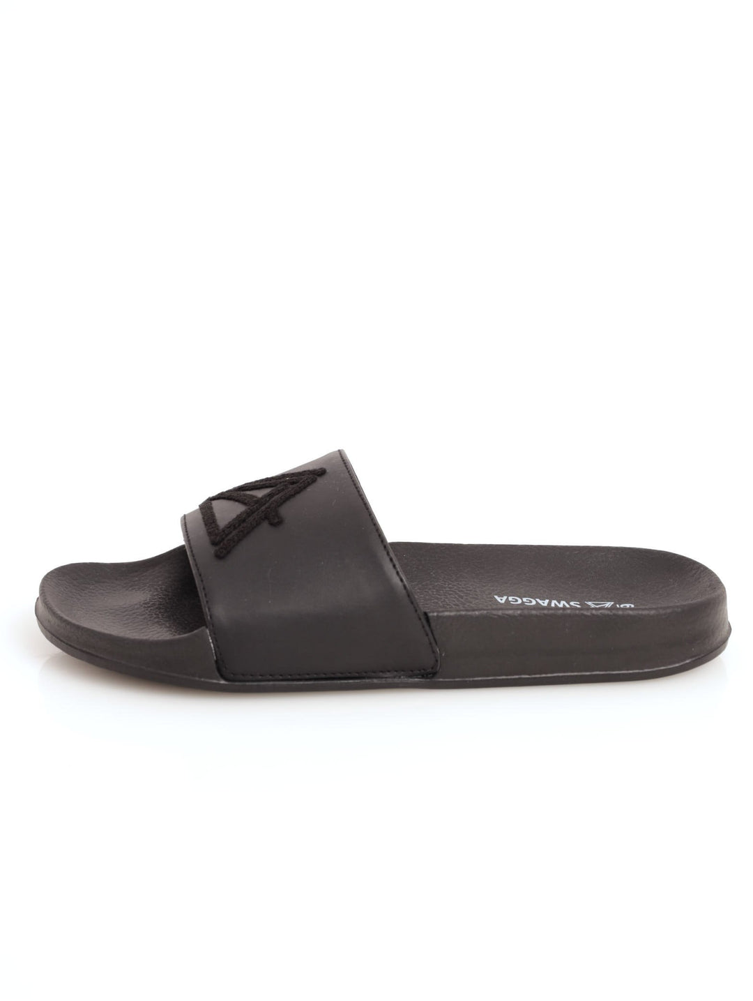 Men's Flocking Logo Upper Pool Slide Sandal - Black