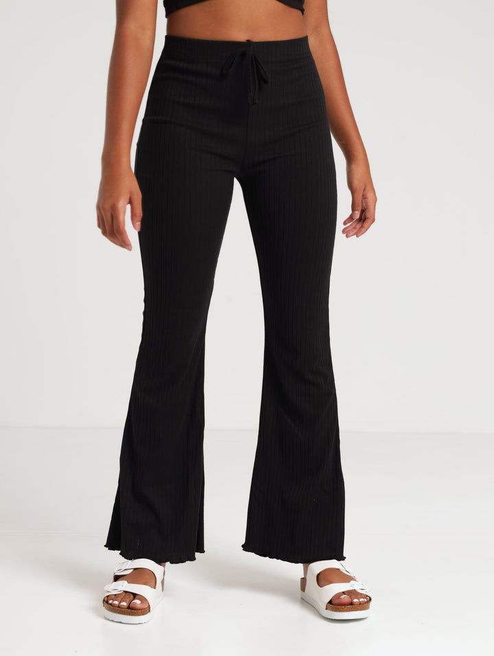 Girls Flare Rib Pant - Black