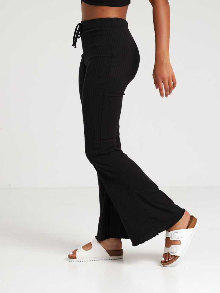 Girls Flare Rib Pant - Black