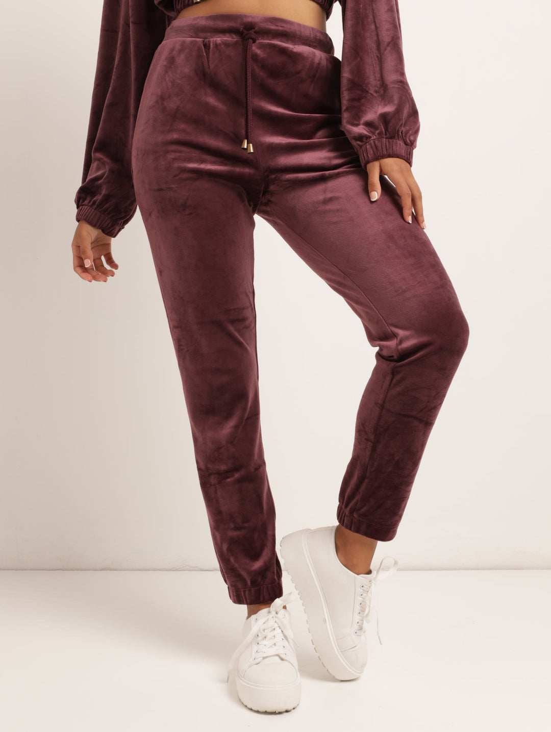 Ladies Velour Jogger - Burgundy