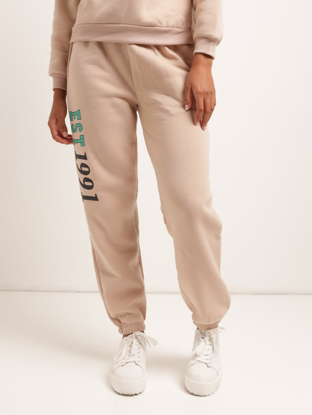 Ladies Side Print Jogger - Nude