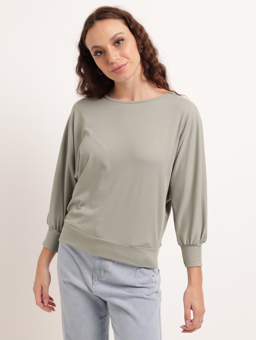 Ladies Long Sleeve Slouchy Batwing Top - Sage
