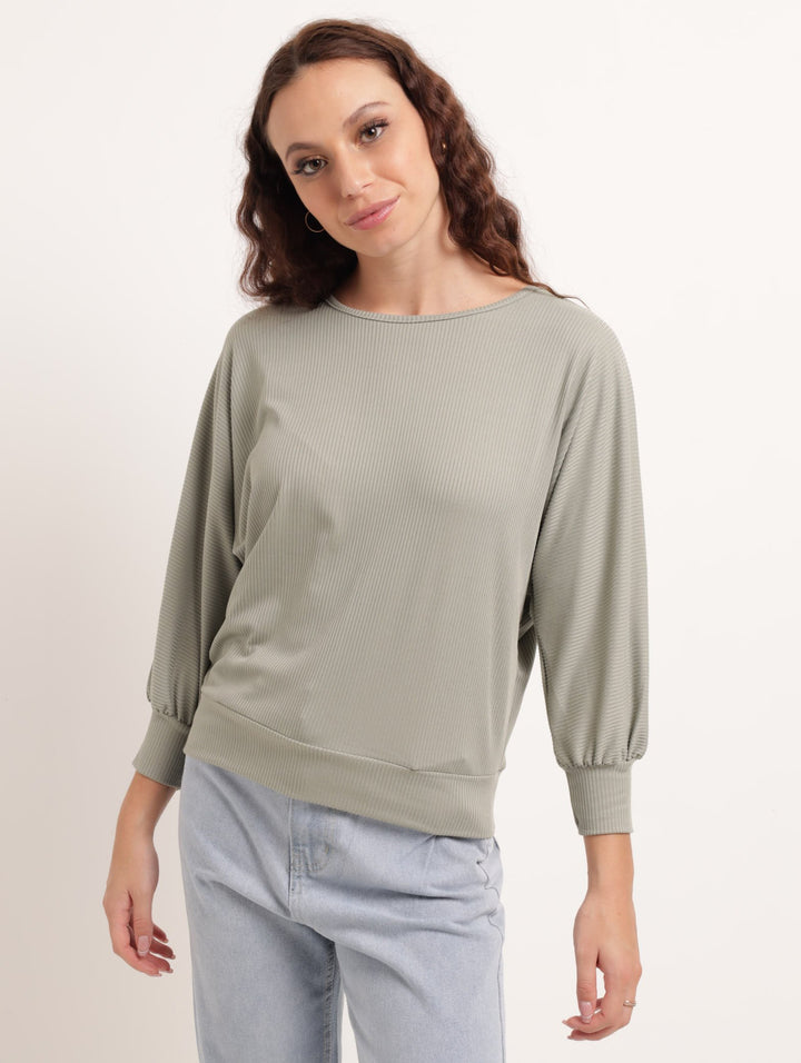 Ladies Long Sleeve Slouchy Batwing Top - Sage
