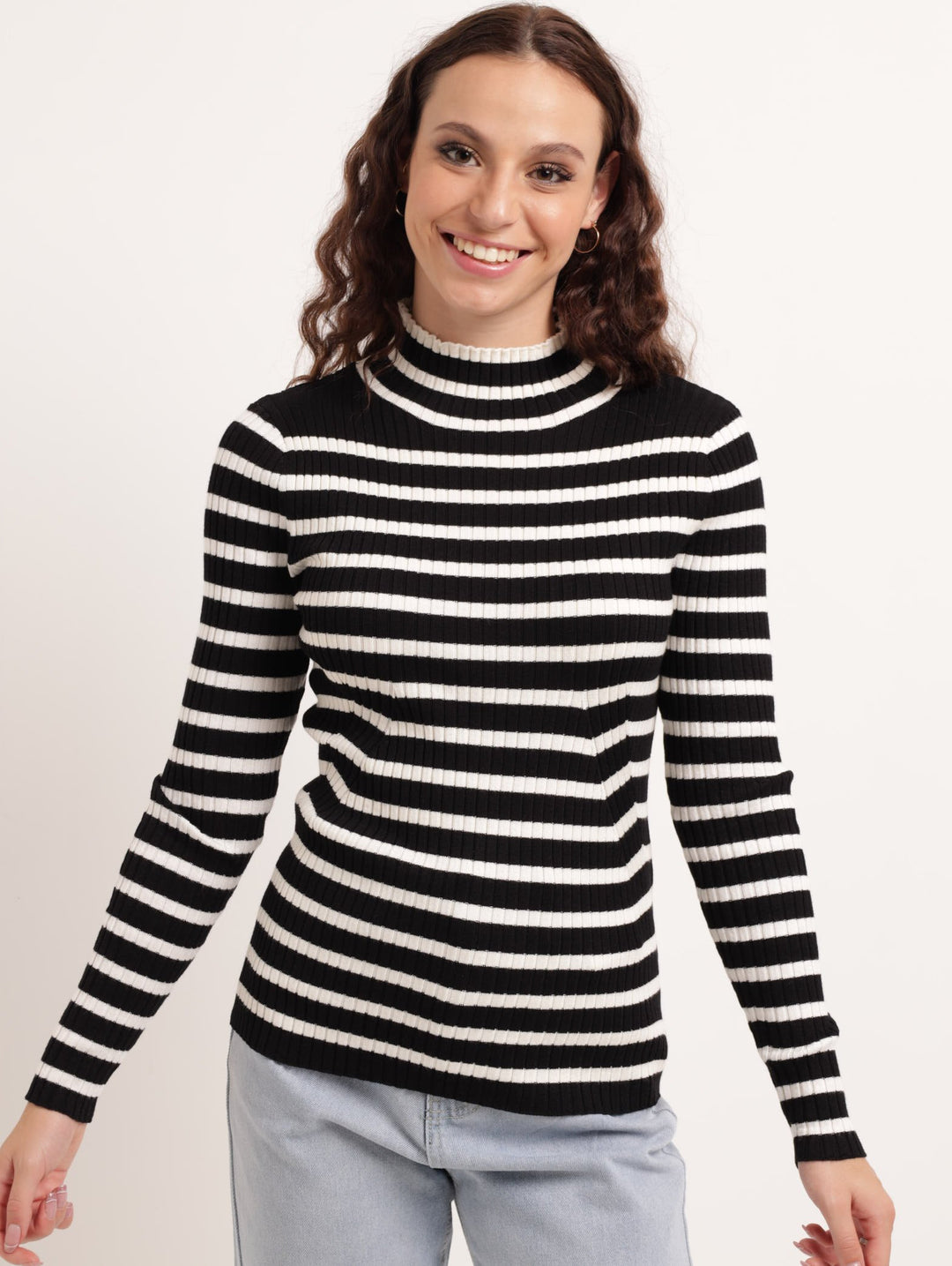 Ladies Ribbed Turtleneck Pullover - Black