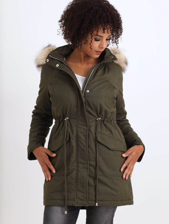 Ladies Cotton Waisted Lined Jacket - Olive