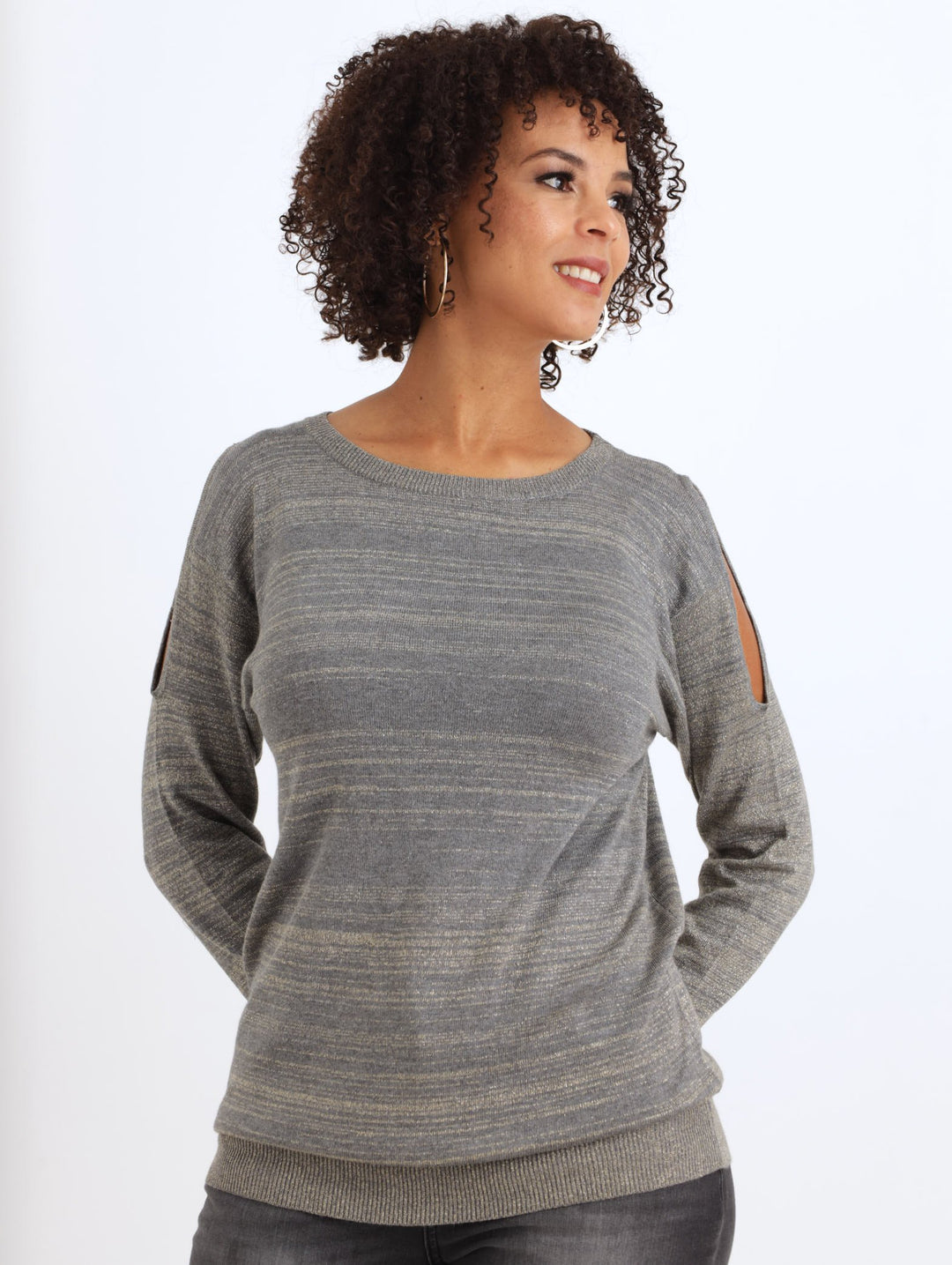 Ladies Cold Shoulder Pullover Grey