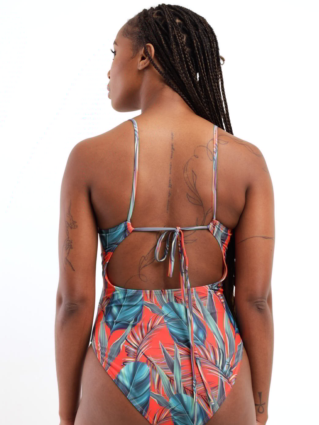 Ladies Printed Ring Highleg Cut Out One Piece Swimwear - Orange