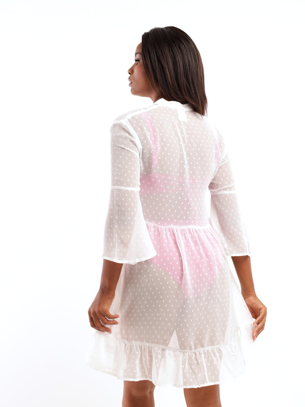 Ladies 3/4 Sleeve Kaftan Cover Up - White