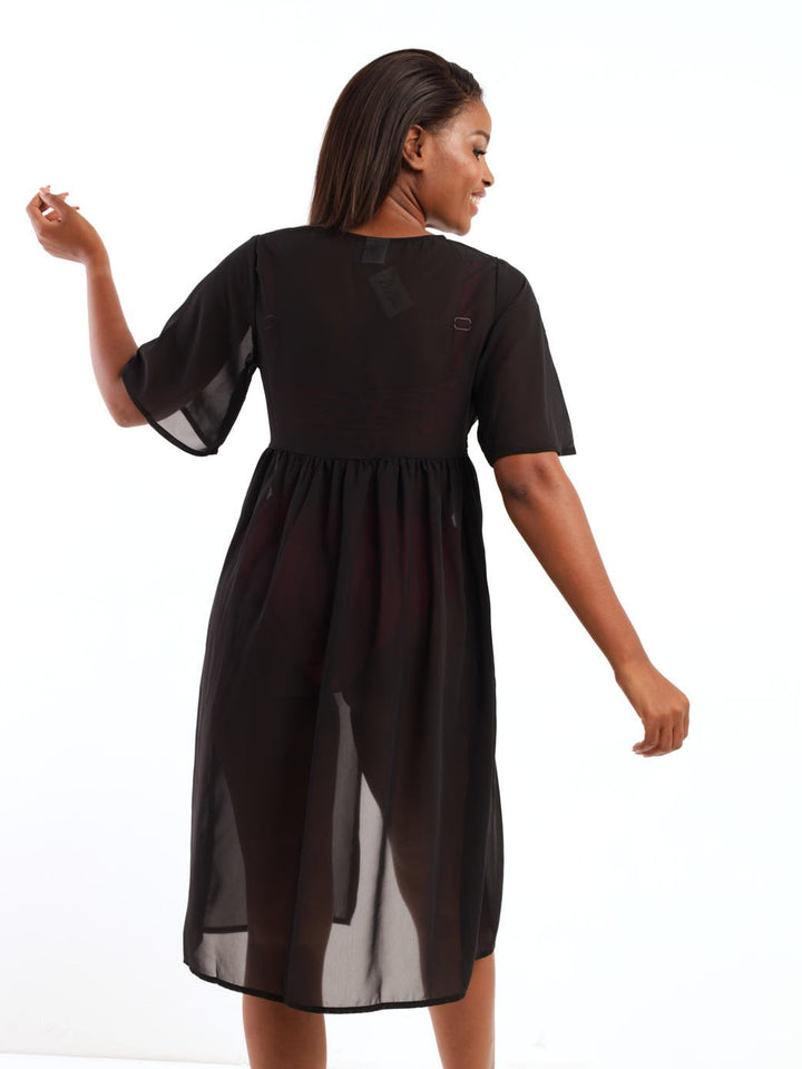 Ladies Open Lace Kaftin Maxi Cover Up - Black