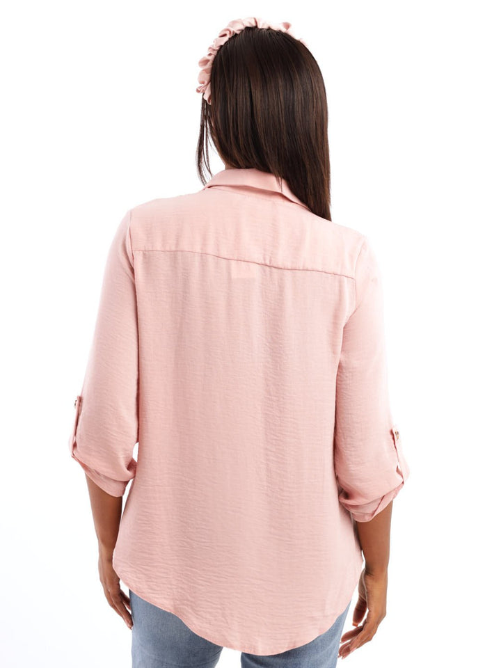 Ladies Long Sleeve Hammered Satin Shirt - Mauve