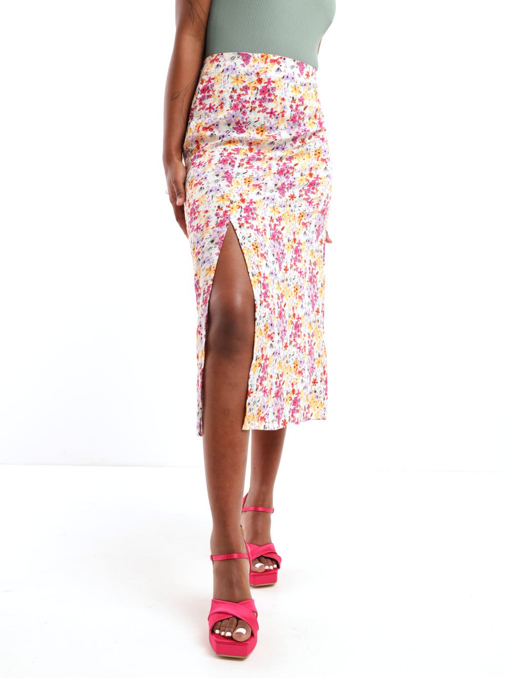 Ladies Side Slit Midi Skirt