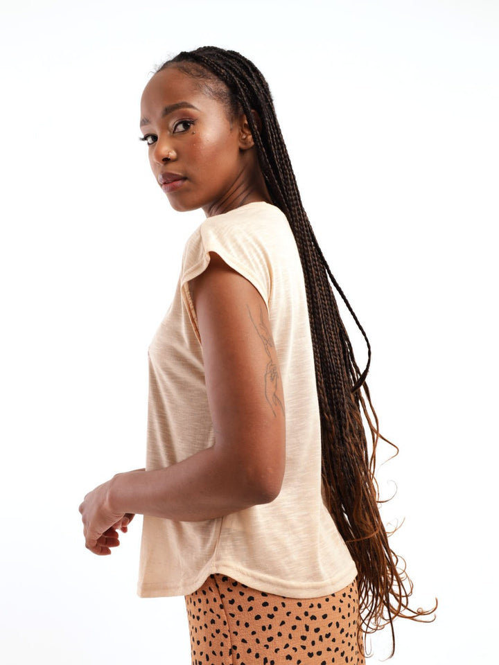 Ladies Icon Curly Hair Top - Stone