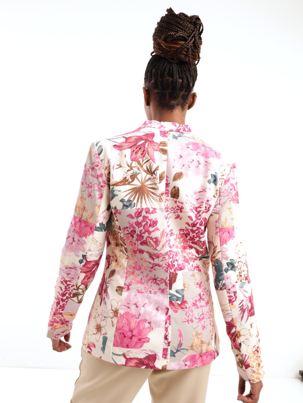Ladies Long Sleeve Floral Printed Collarless Blazer - Floral