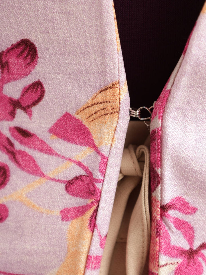 Ladies Long Sleeve Floral Printed Collarless Blazer - Floral