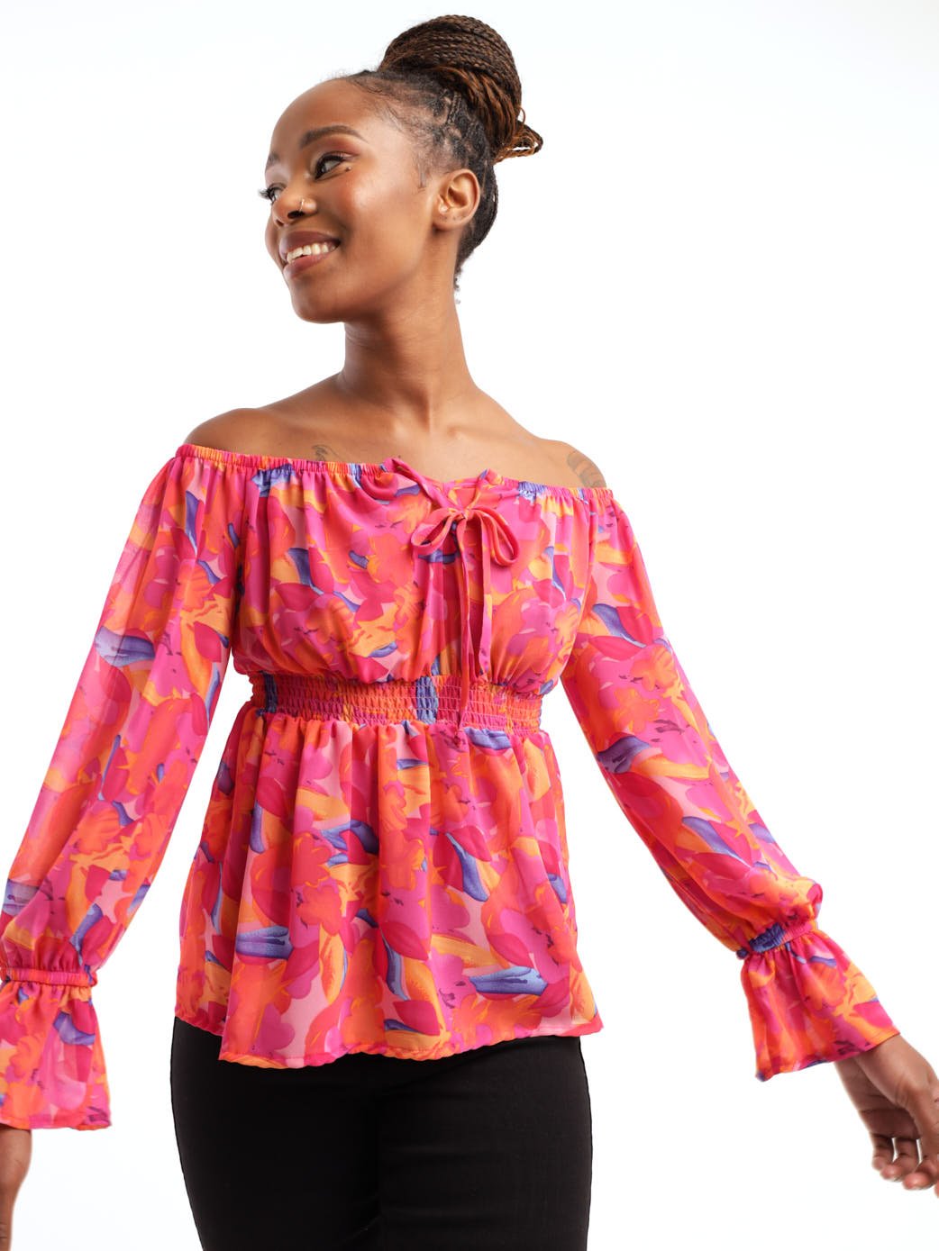 Ladies Off The Shoulder Elastic Waist Top