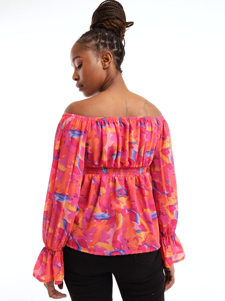 Ladies Off The Shoulder Elastic Waist Top