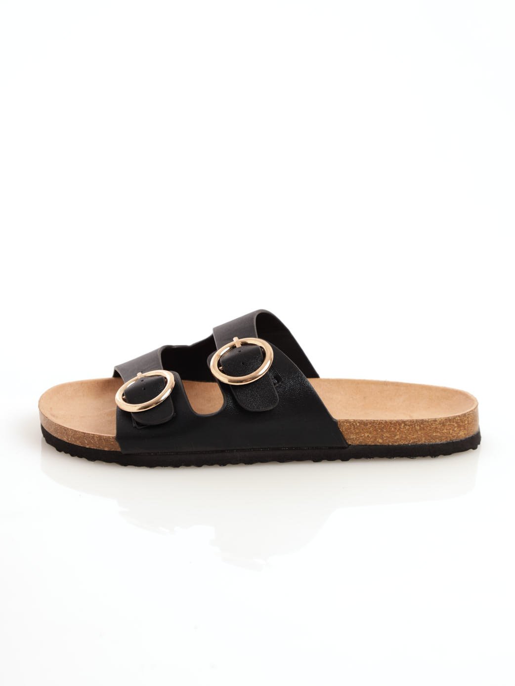 Ladies Cross Double Strap Mule Sandal - Black