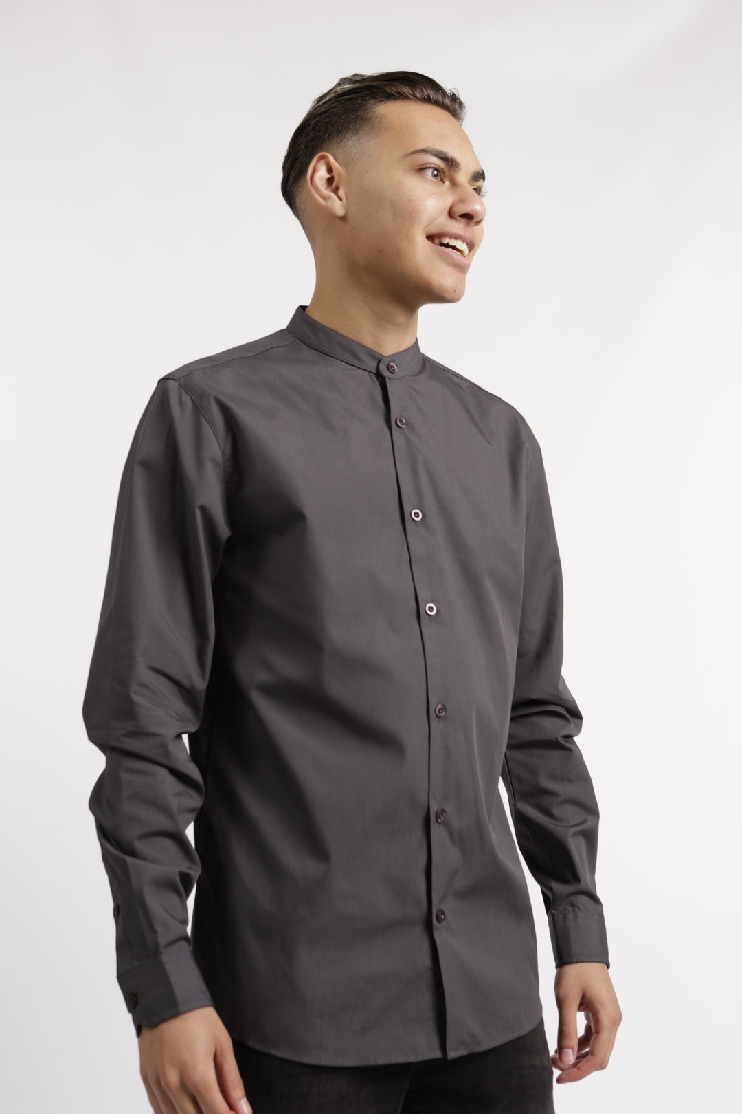 Men's Mandarin Shirt - Charcoal