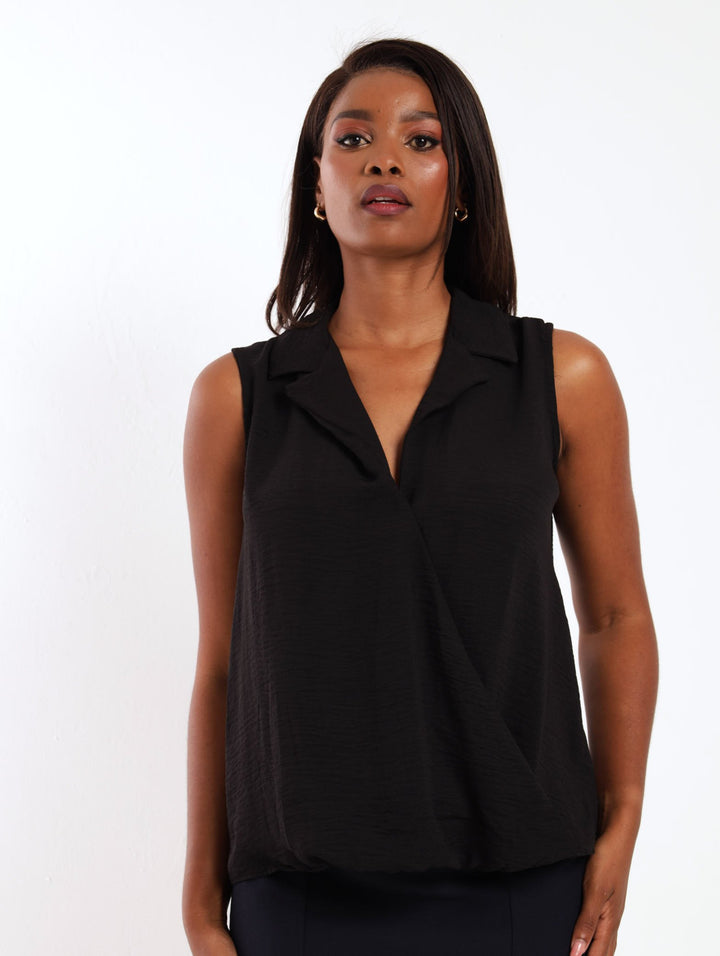 Ladies Sleeveless Wrap Shirt - Black