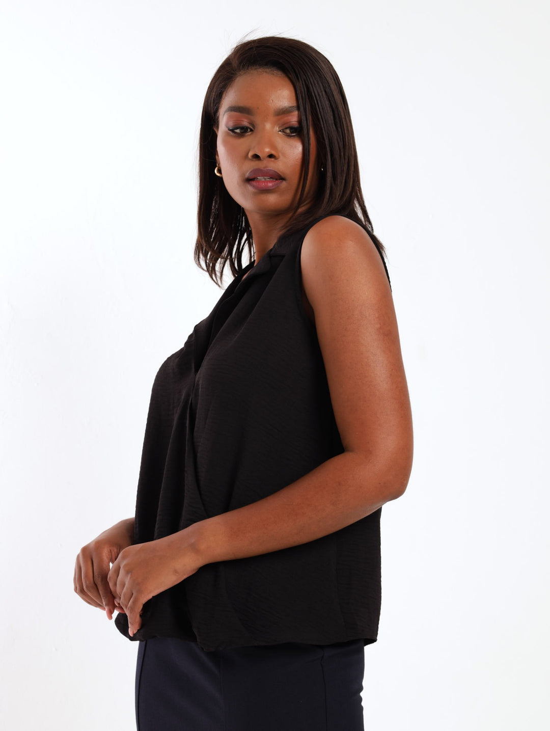 Ladies Sleeveless Wrap Shirt - Black
