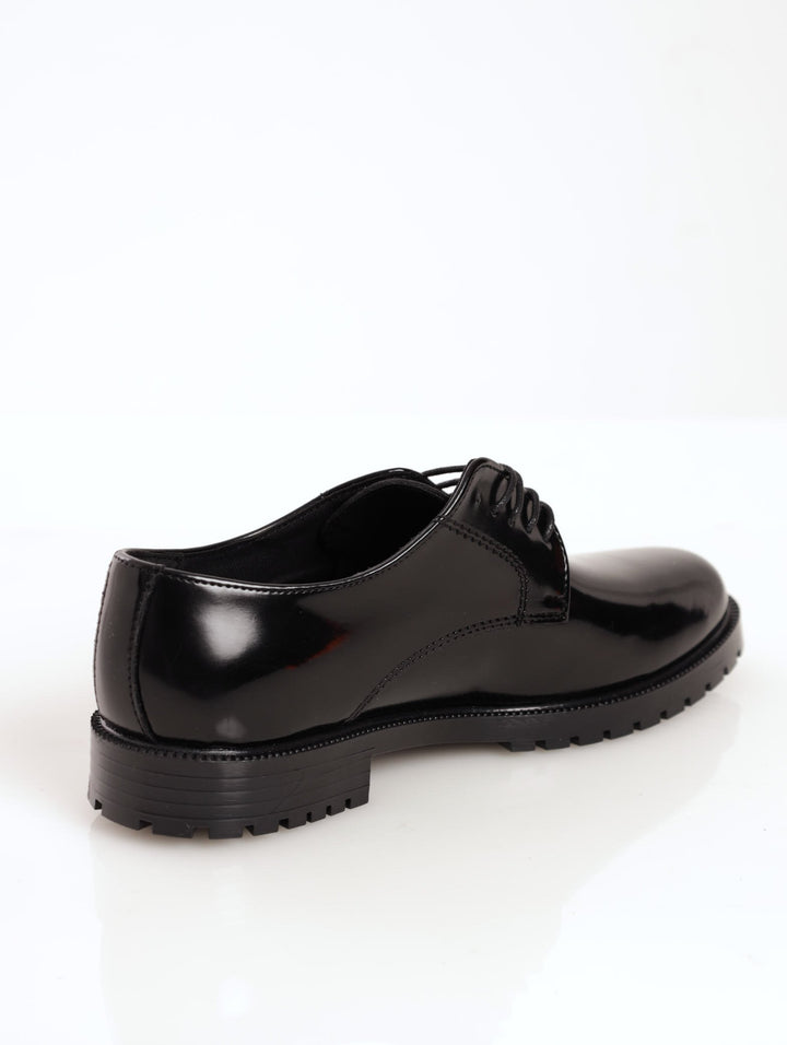 Men's Lace-Up Hi-Shine Derby Shoe With Chunky Sole - Black
