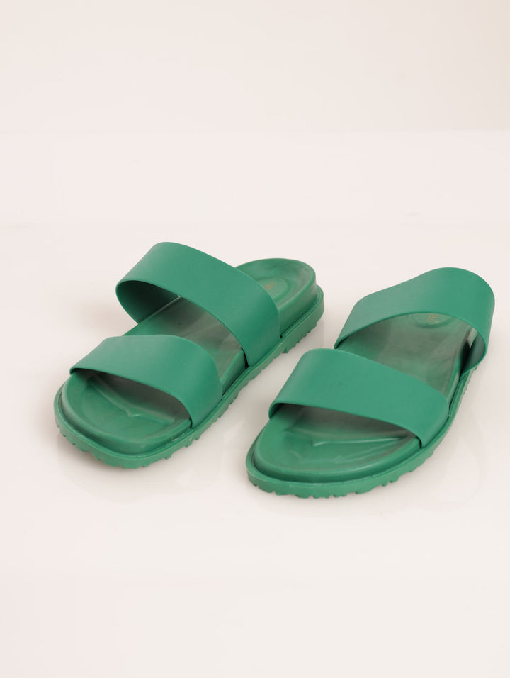 Ladies Double Strap Slide Sandal - Green