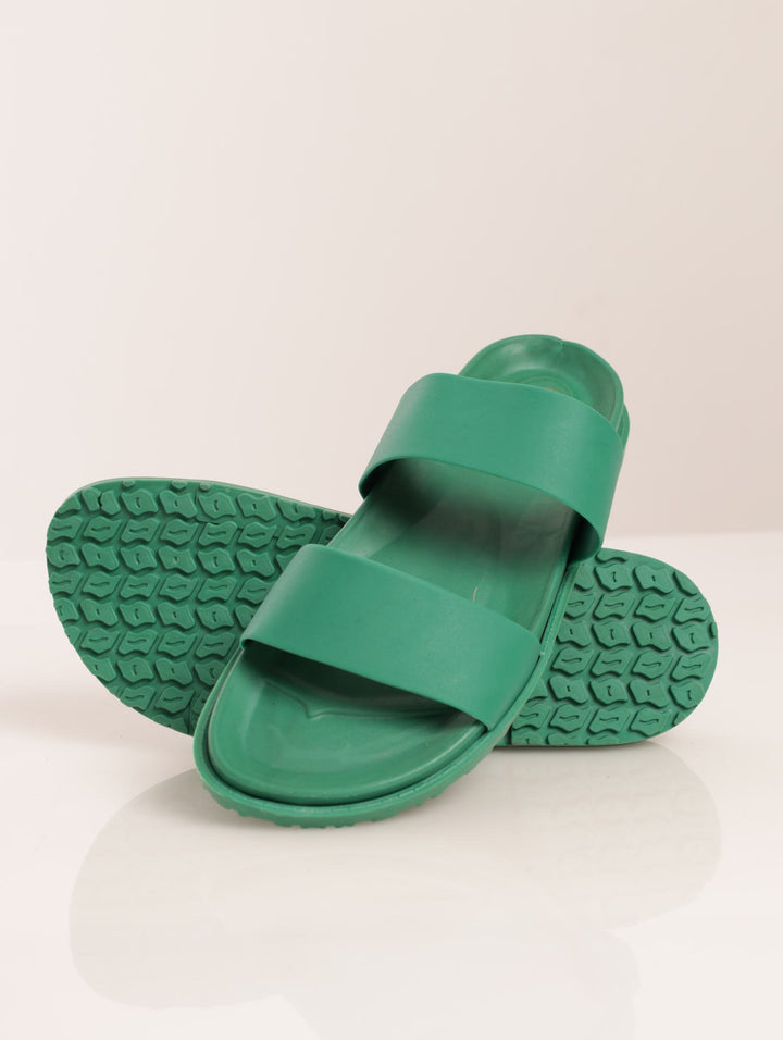 Ladies Double Strap Slide Sandal - Green