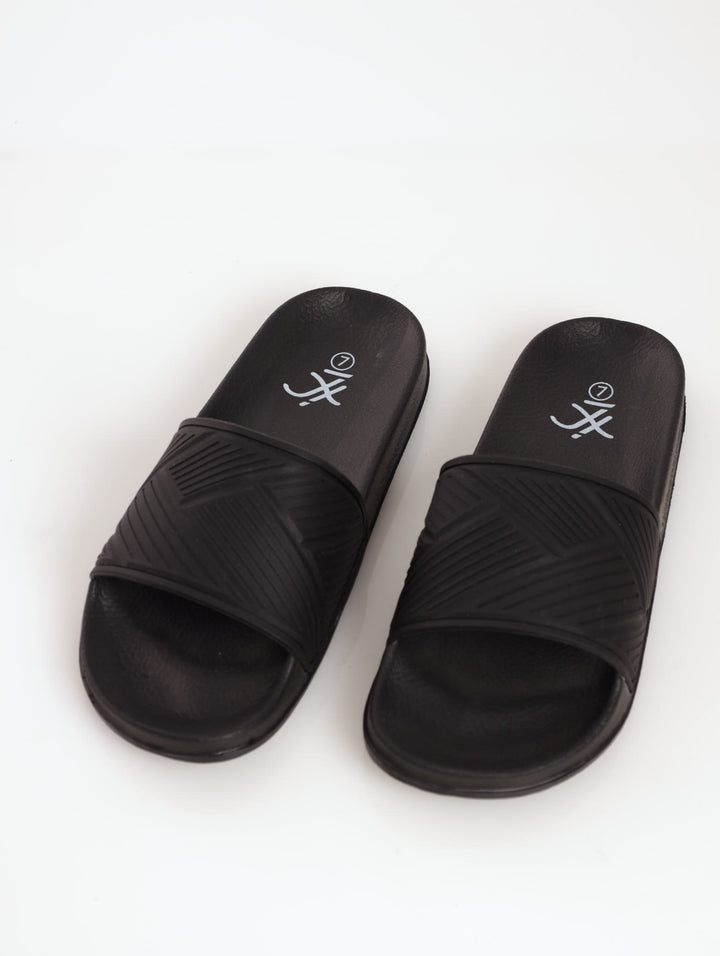 Men's Embossed Rubber Upper Pool Slide Sandal - Black