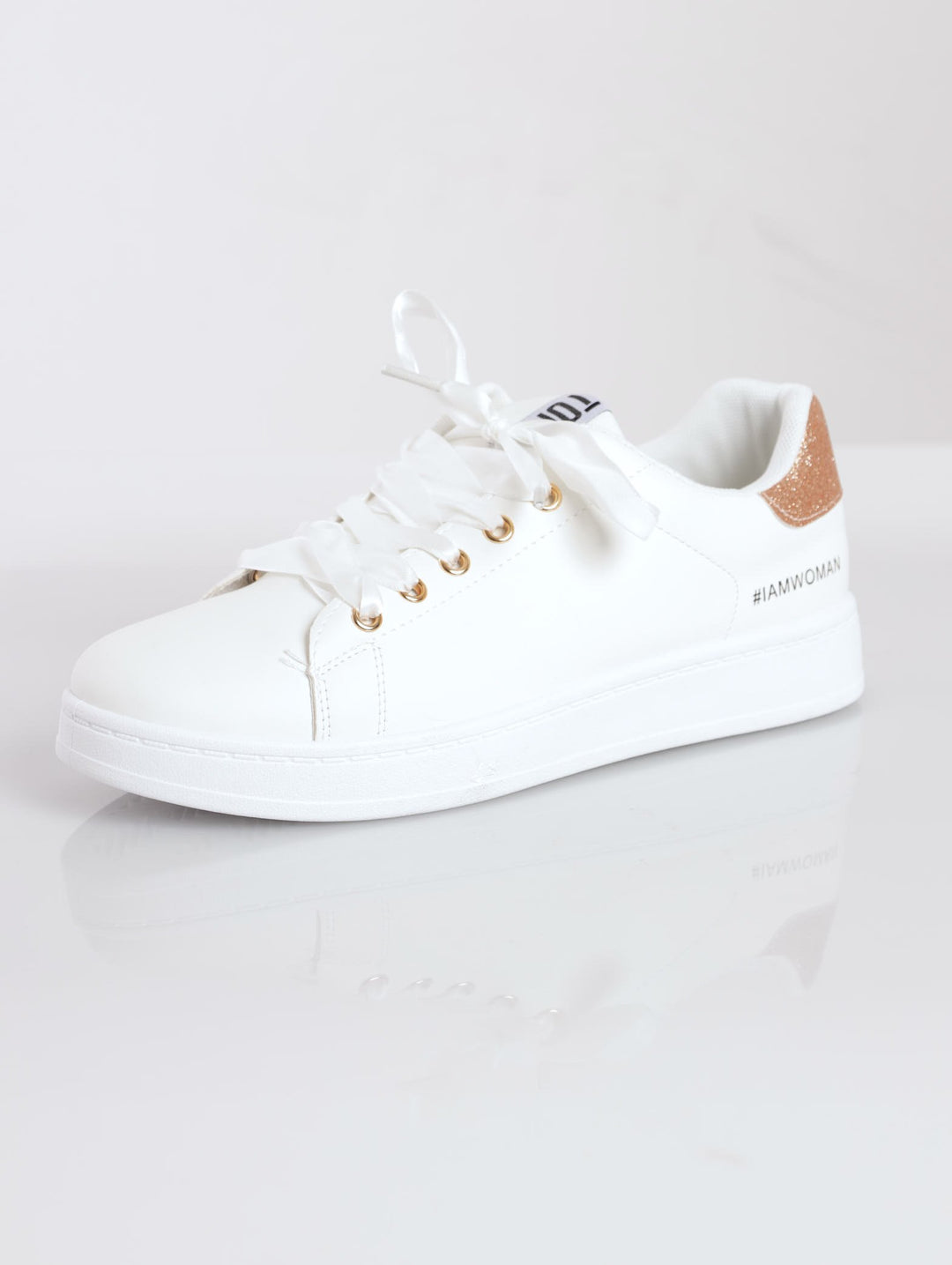 Ladies Glitz PU Lace Up Sneaker - White