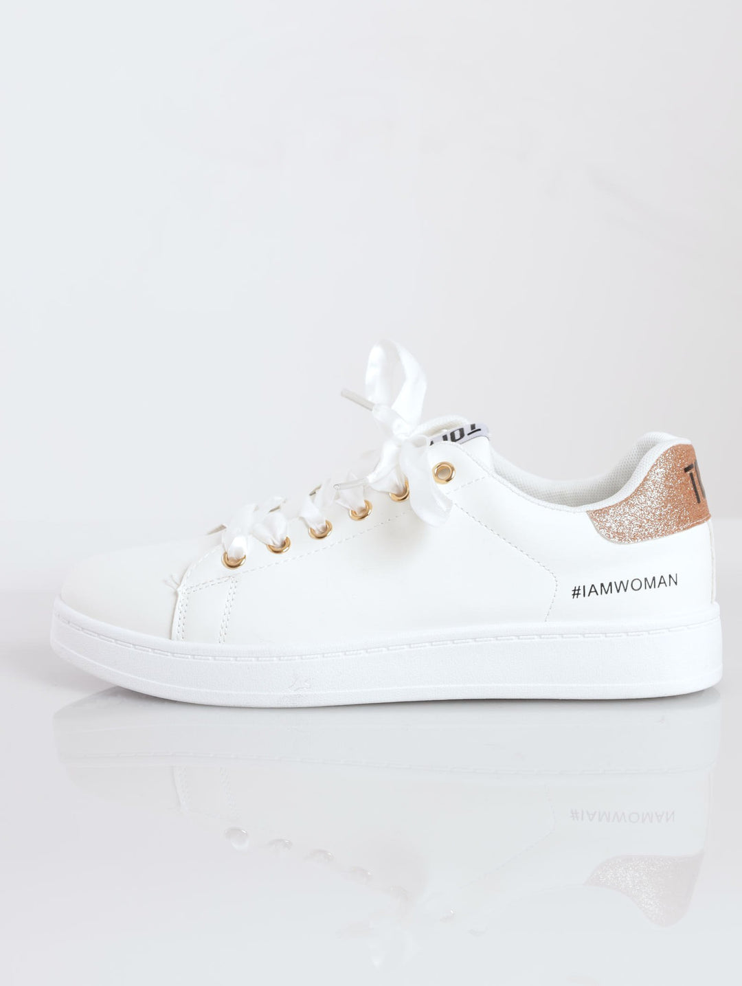 Ladies Glitz PU Lace Up Sneaker - White