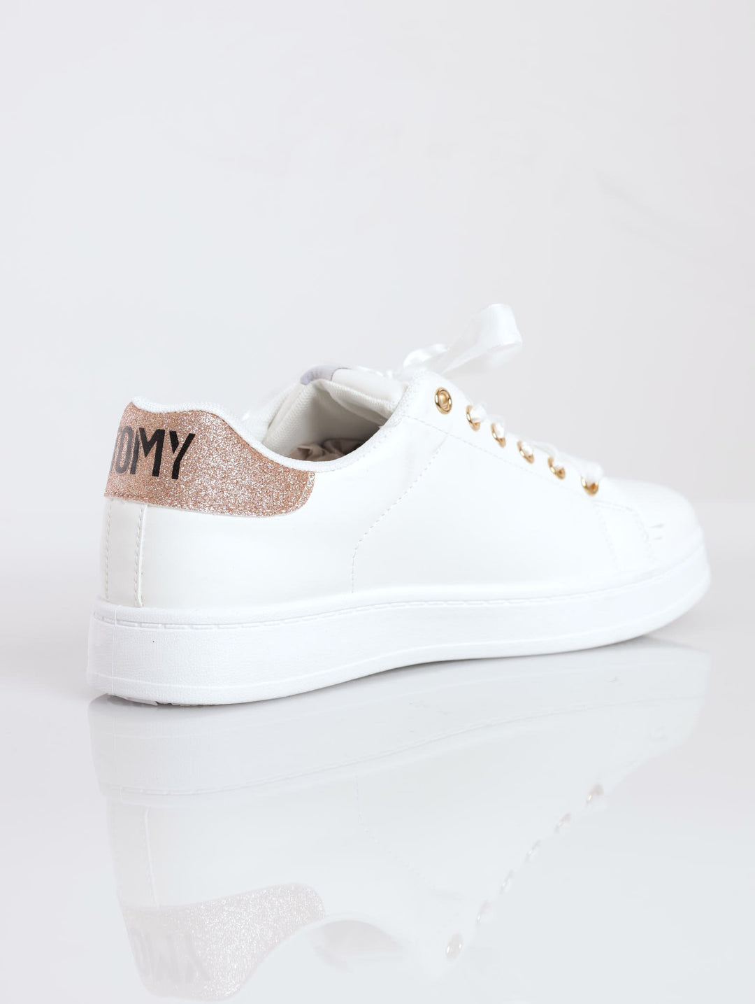 Ladies Glitz PU Lace Up Sneaker - White