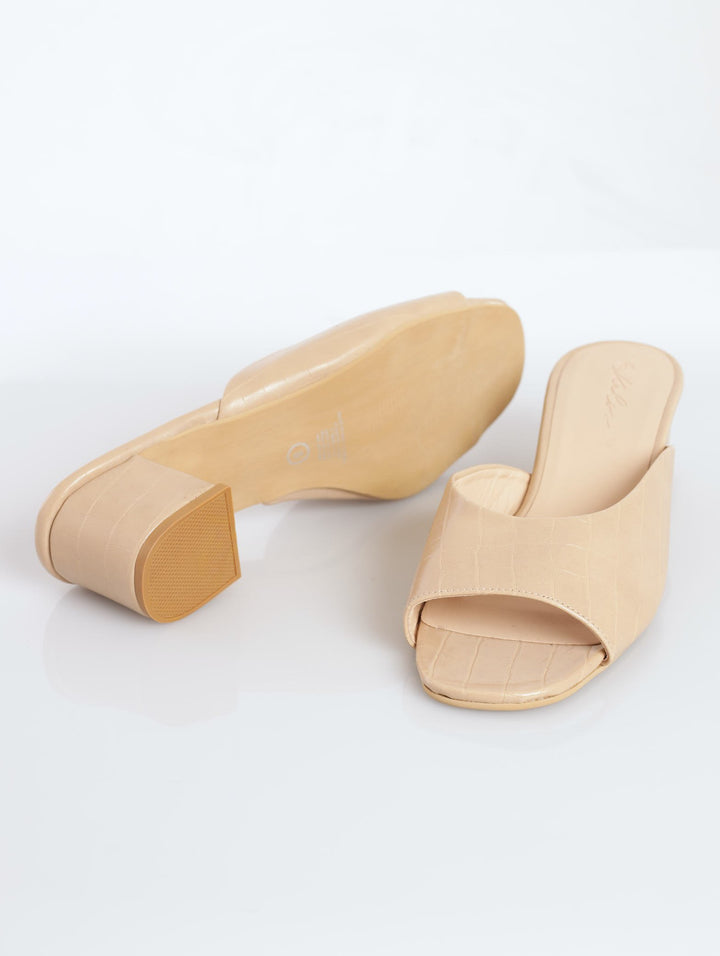 Ladies Push-In Block Heel Sandal - Nude